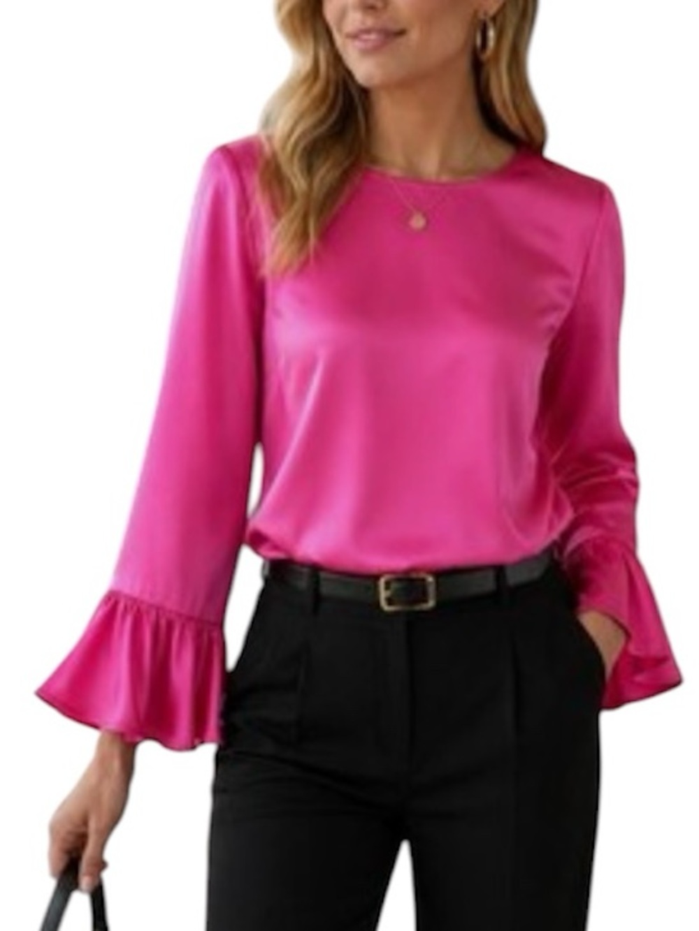 J. Crew Fuchsia Long-Sleeve Blouse with Ruffle Cuffs